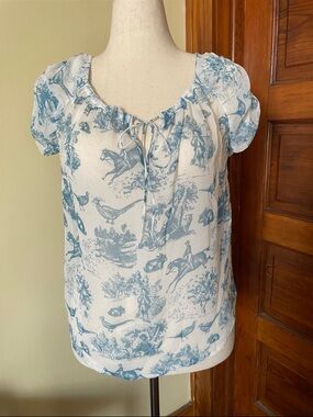 princess vera wang White Blouse with Blue Toile Print